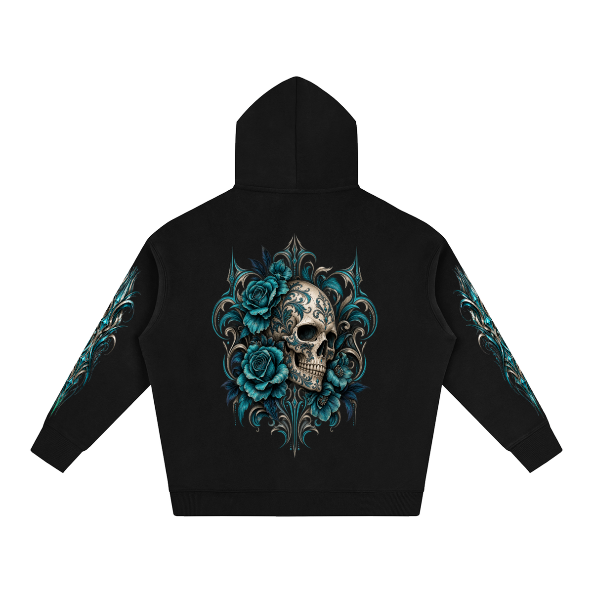 Teal Gothic Skull & Pinstripe | Women's Biker Hoodie