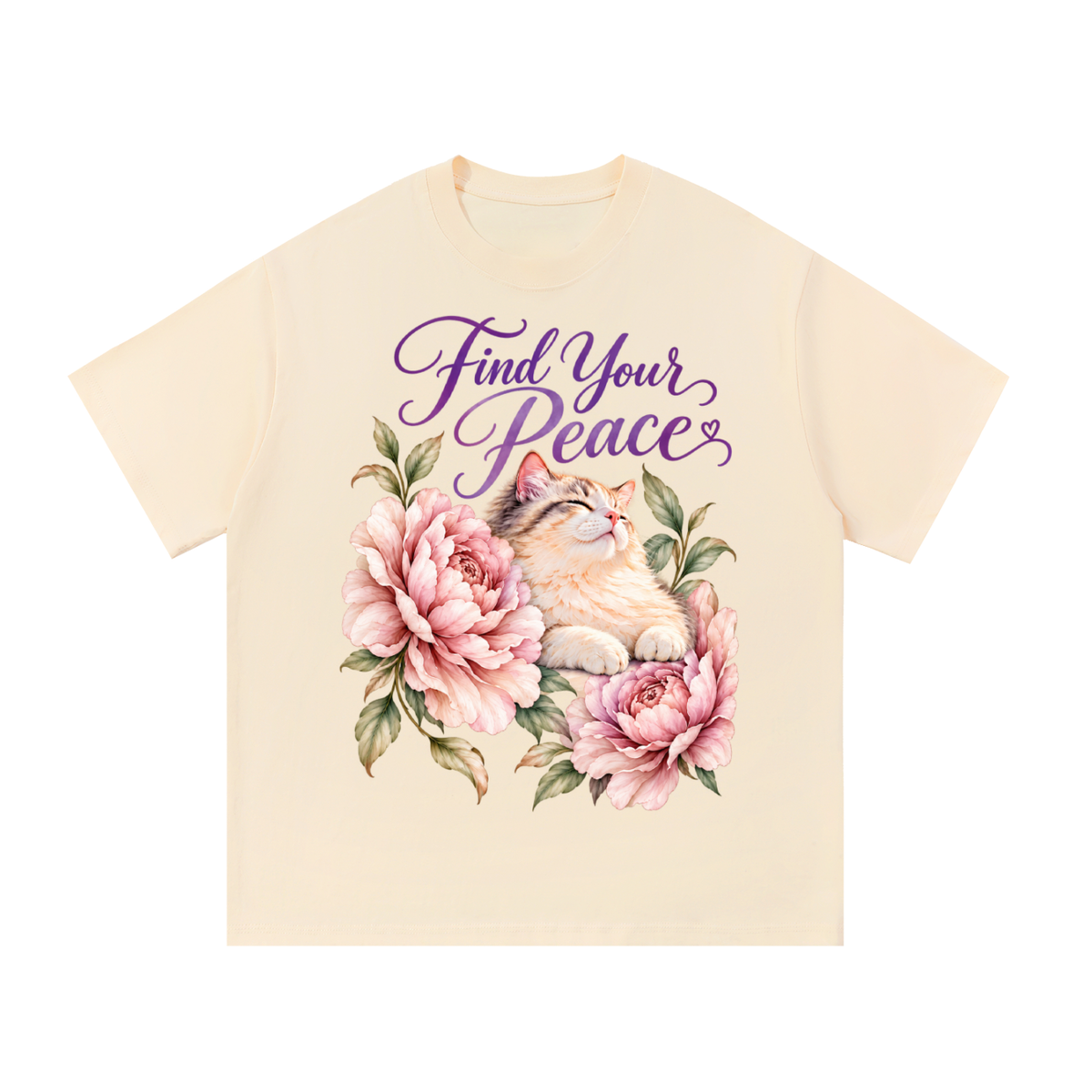 Find Your Peace | Floral Cat Cotton T-Shirt