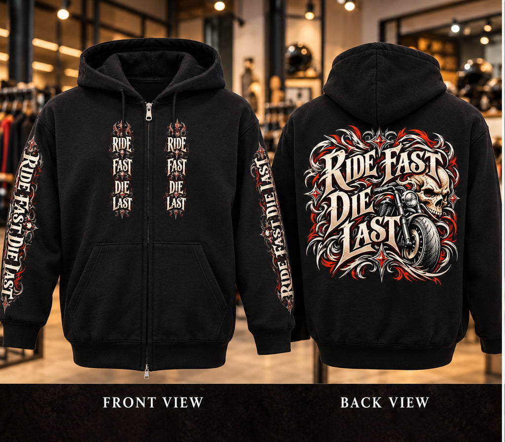 Ride Fast Die Last | Gothic Biker Zip-Up Hoodie