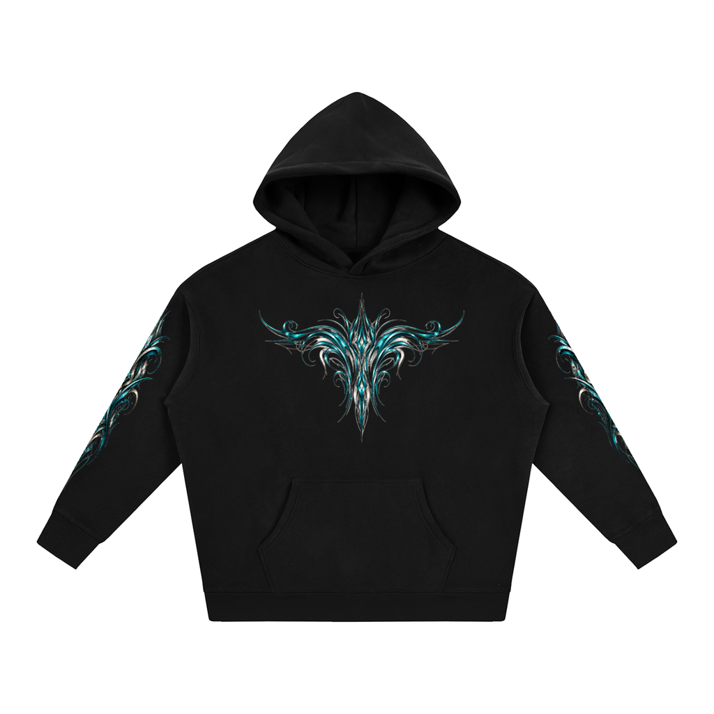 Teal Gothic Skull & Pinstripe | Women's Biker Hoodie
