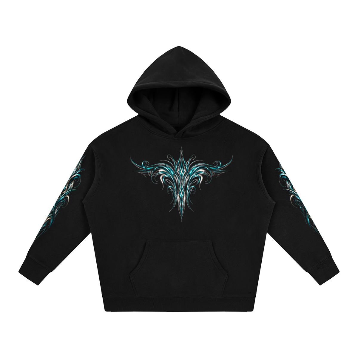 Teal Gothic Skull & Pinstripe | Women's Biker Hoodie