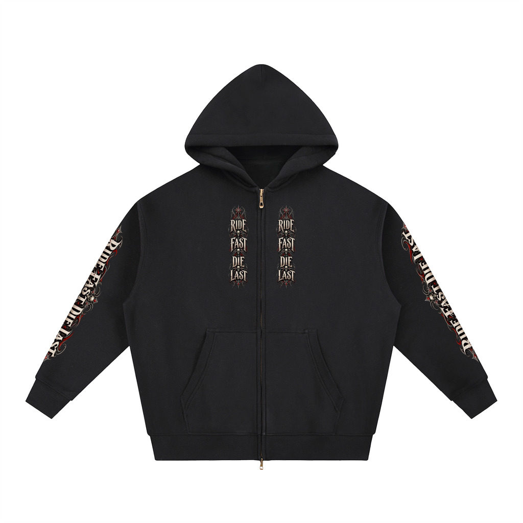 Ride Fast Die Last | Gothic Biker Zip-Up Hoodie