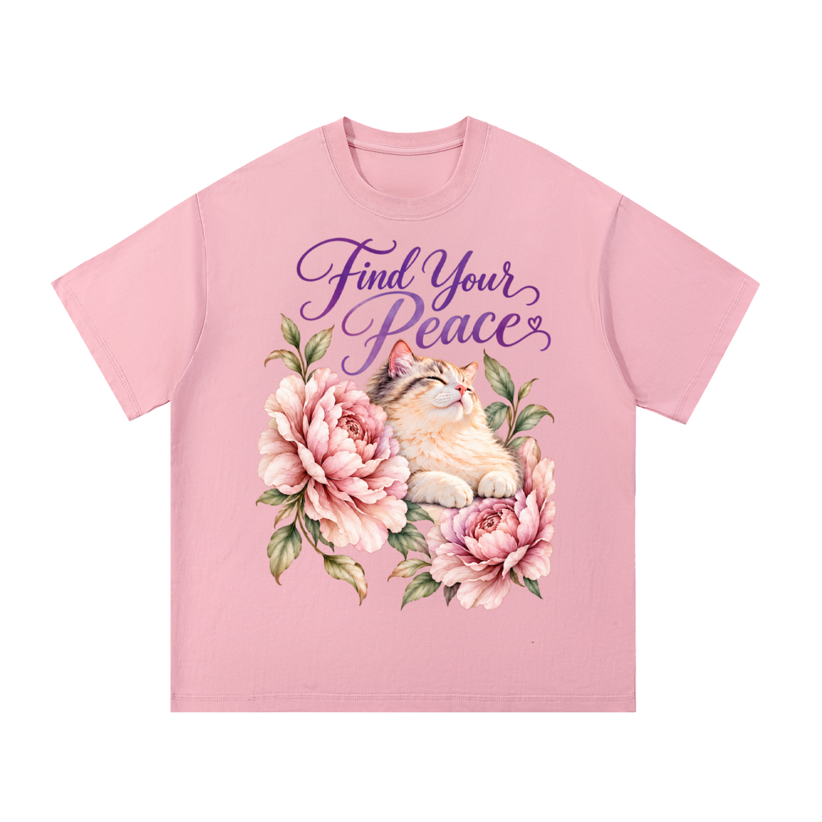 Find Your Peace | Floral Cat Cotton T-Shirt