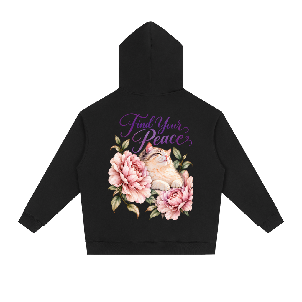 Find Your Peace Cat & Peony Heavyweight Hoodie