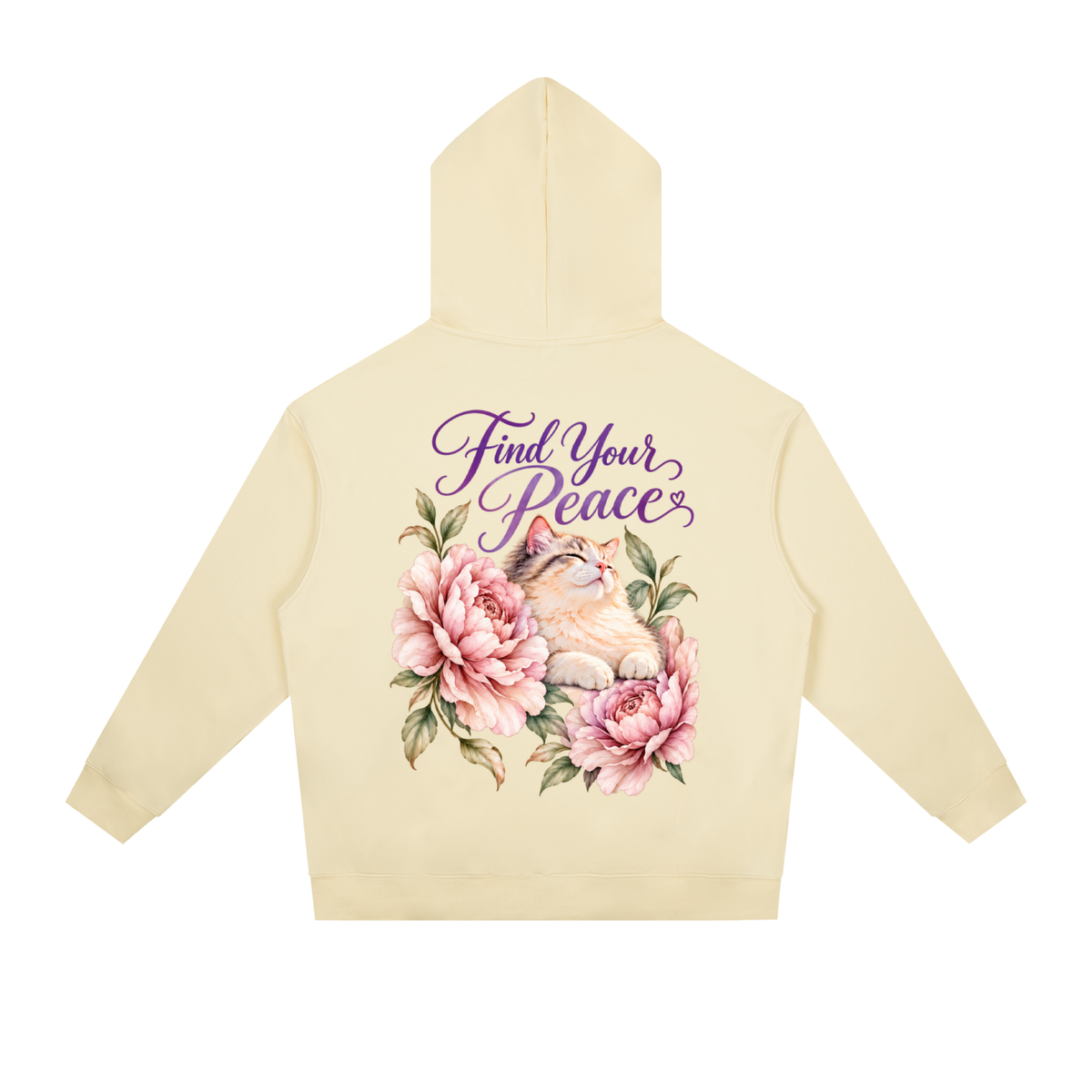 Find Your Peace Cat & Peony Heavyweight Hoodie