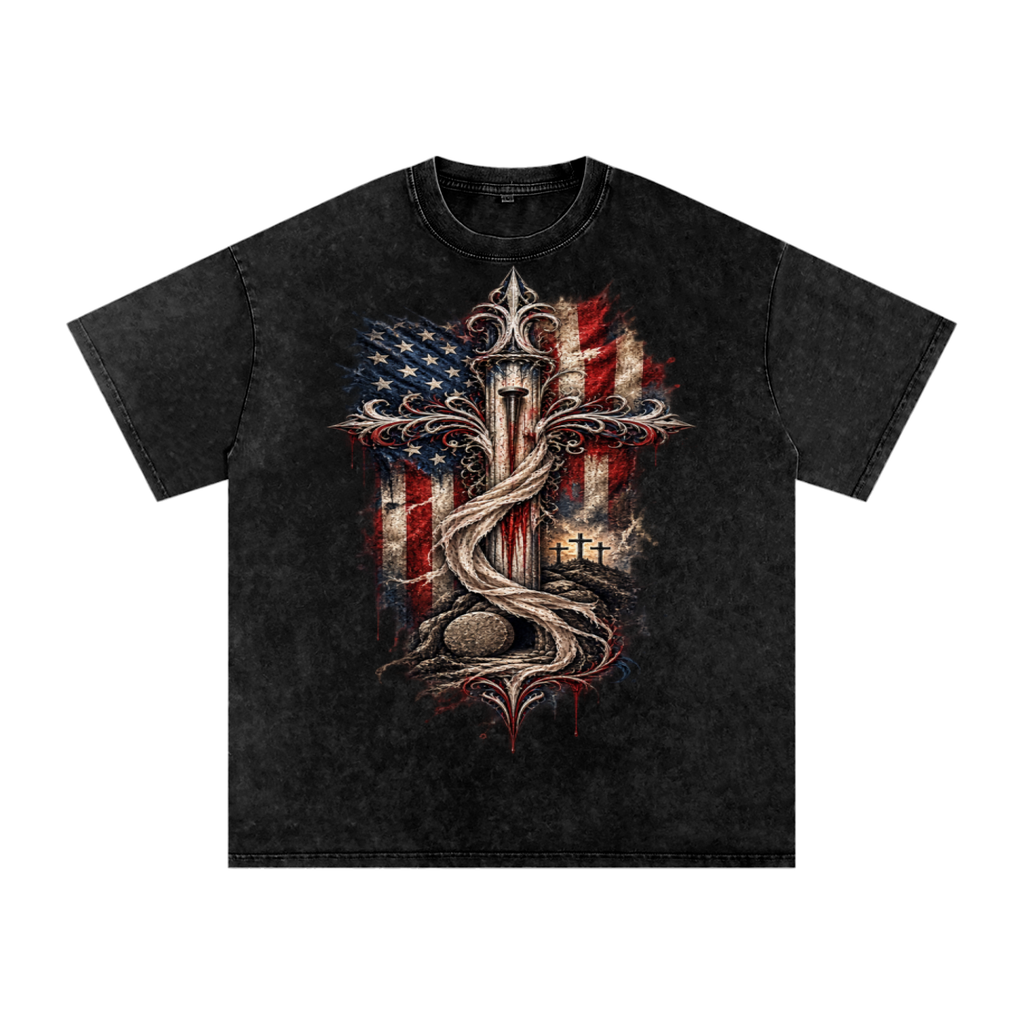 Faith and Freedom Snow Washed Oversized Cotton T-Shirt