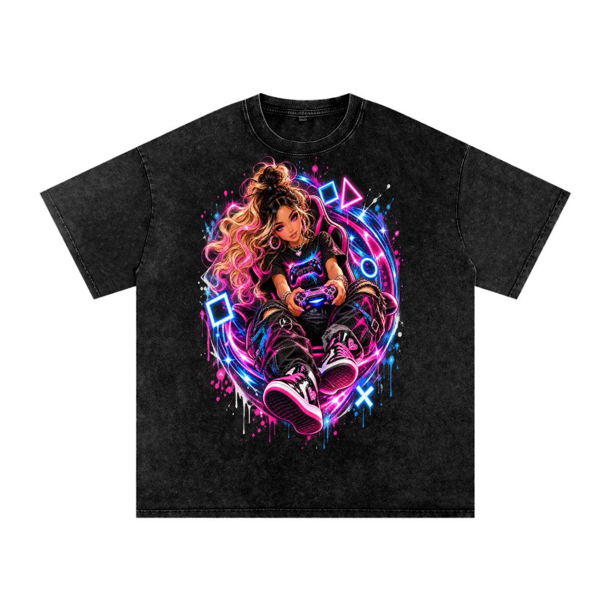 Neon Rush Gamer Girl | Oversized Anime Gaming T-Shirt