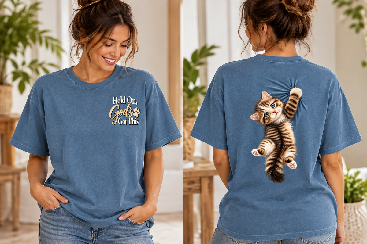 Hold On, God's Got This | Kitten Vintage Wash Oversized T-Shirt