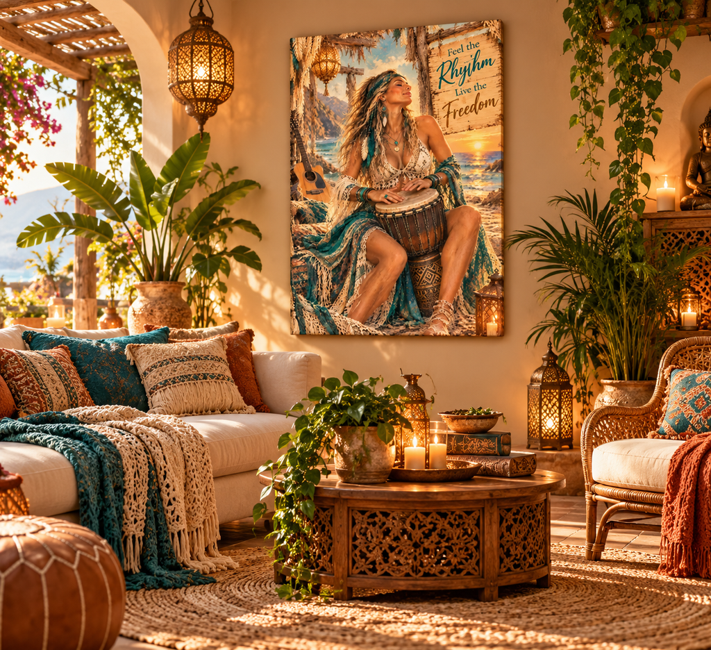 Feel the Rhythm, Live the Freedom | Boho Canvas Art
