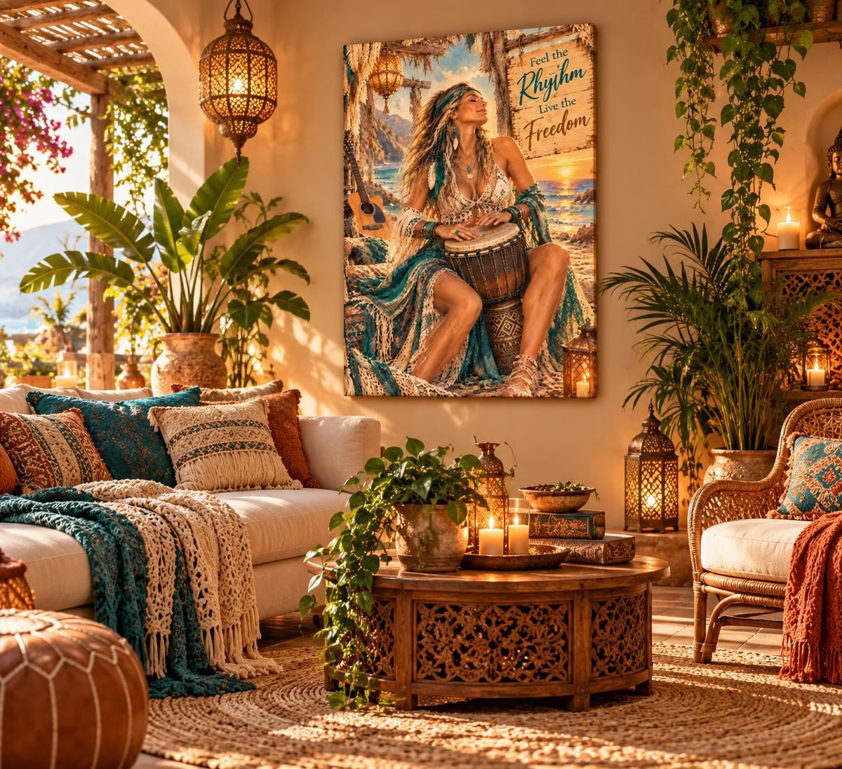 Feel the Rhythm, Live the Freedom | Boho Canvas Art