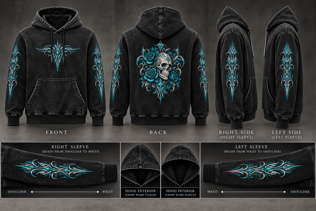 Teal Gothic Skull & Pinstripe | Women's Biker Hoodie