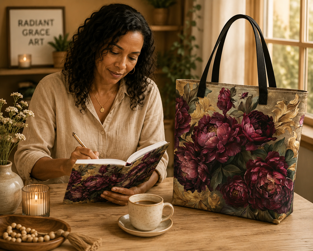 Peony Vintage Cream - All-Over Print Large Tote Bag