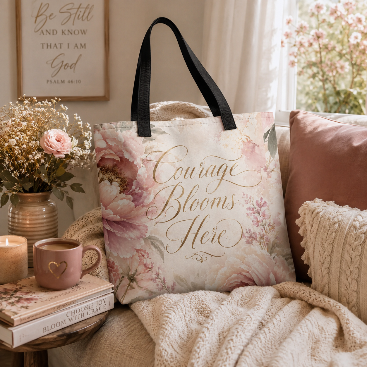 Courage Blooms Here -Tote bag