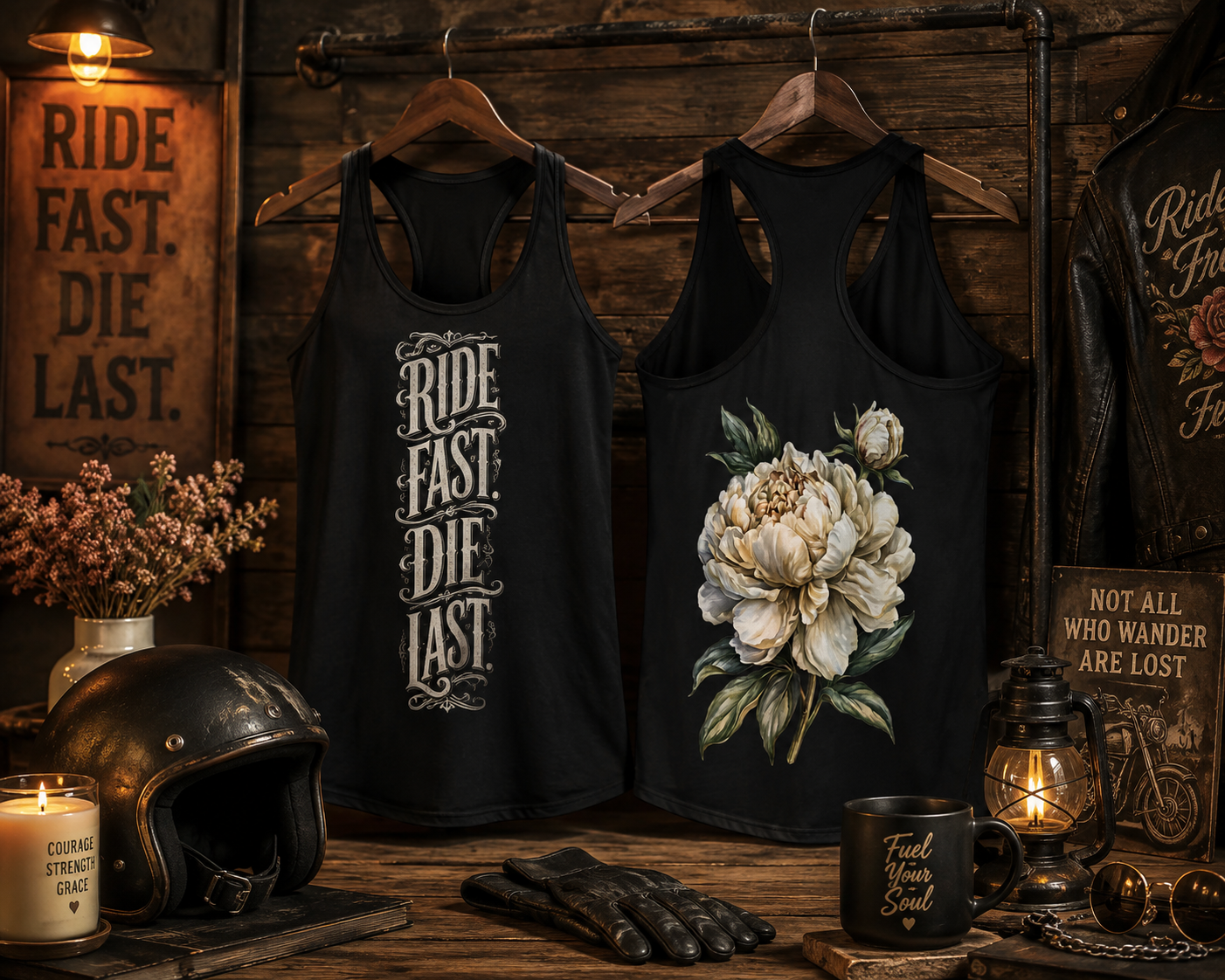 the Ride Fast Die Last - Women’s fitted racerback tank top
