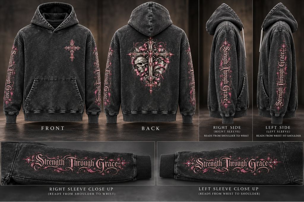 Gothic Grace Cross — Pink Edition | Snow-Washed Oversized Hoodie