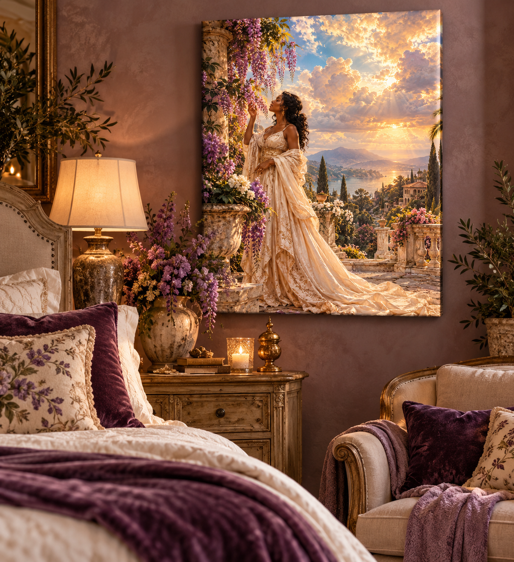 In His Presence | Romantic Mediterranean Garden Gallery-Wrapped Canvas Art