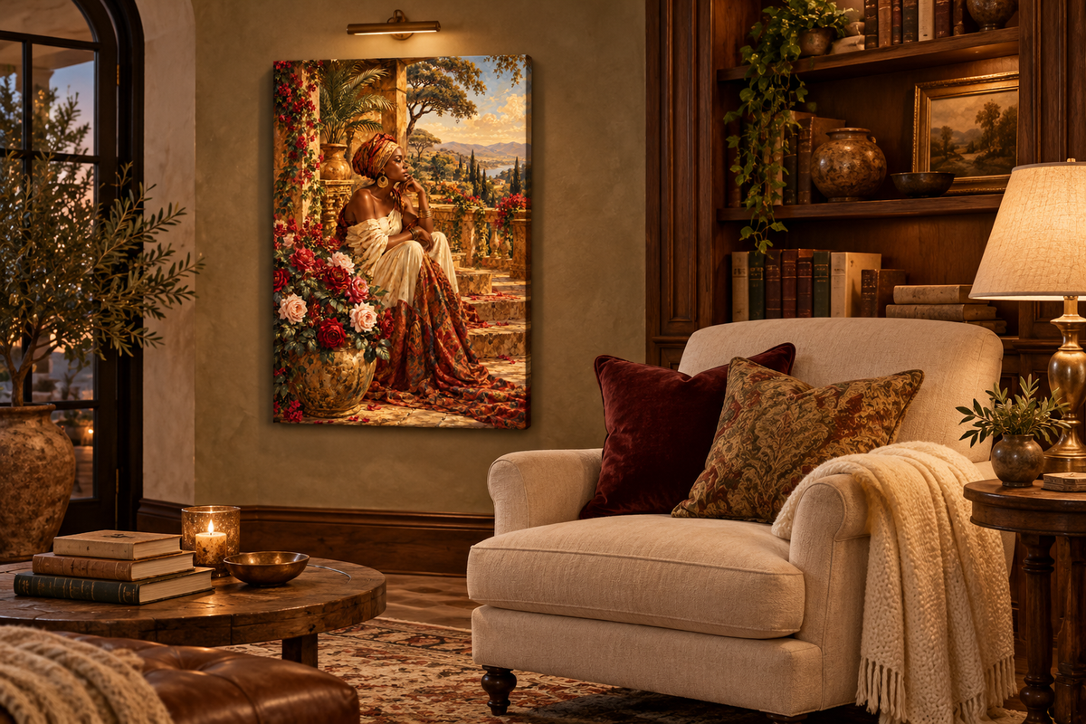 Golden Grace — Woman with Roses Canvas Art