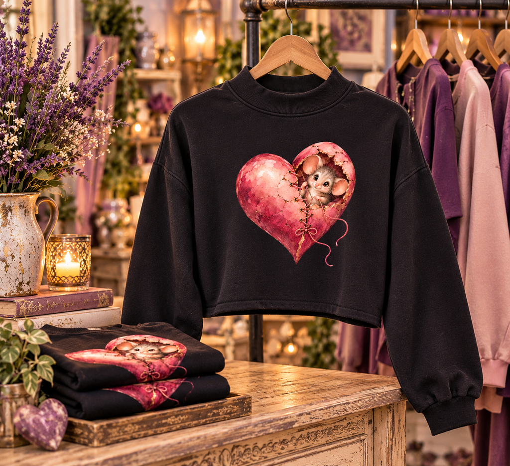 A Little Stitch of Love | Whimsical Heart Cropped Sweatshirt