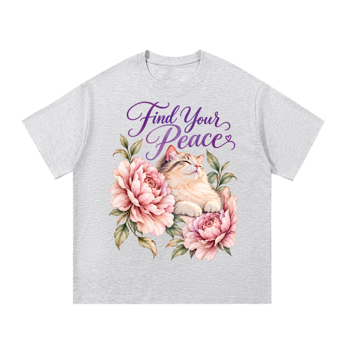 Find Your Peace | Floral Cat Cotton T-Shirt