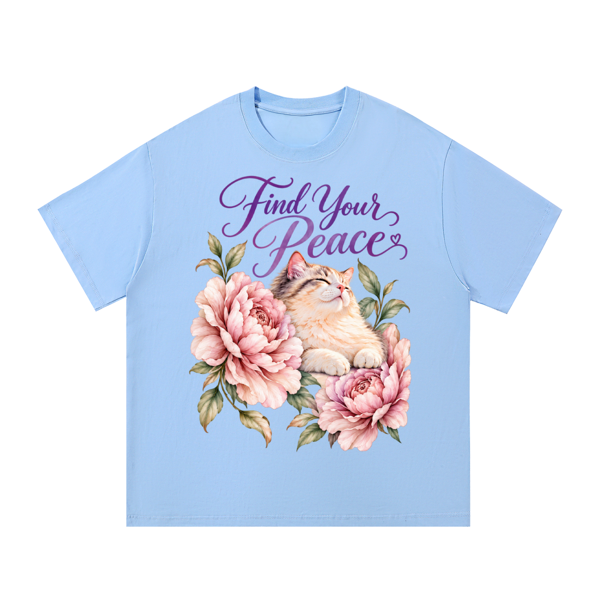 Find Your Peace | Floral Cat Cotton T-Shirt