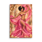 Dancing in Rose 20x30 canvas wall art featuring a dancer in flowing pink fabric with gold acanthus leaf accents