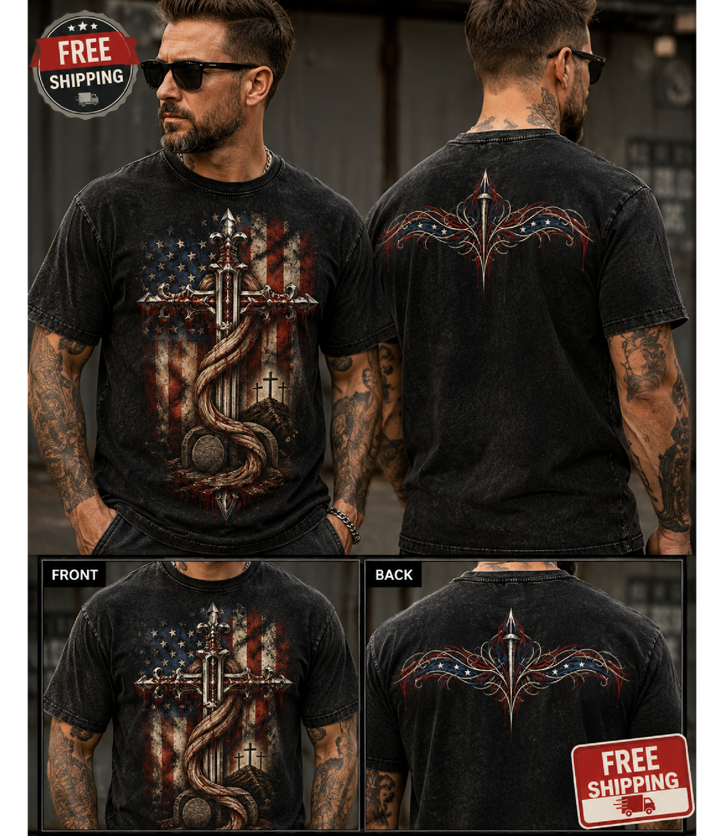 Faith and Freedom Snow Washed Oversized Cotton T-Shirt