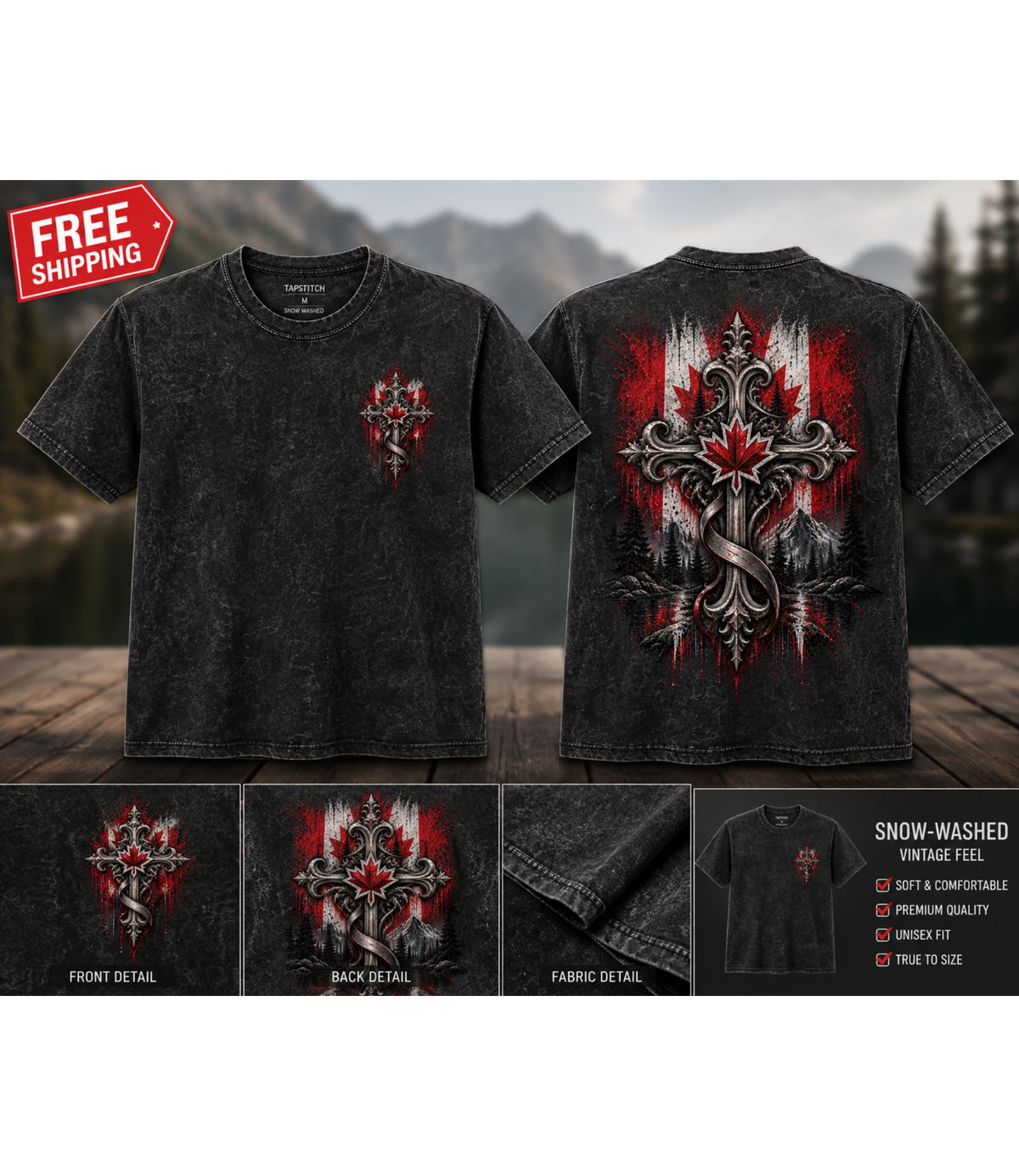 Faith and Freedom Canadia Snow Washed Oversized Cotton T-Shirt