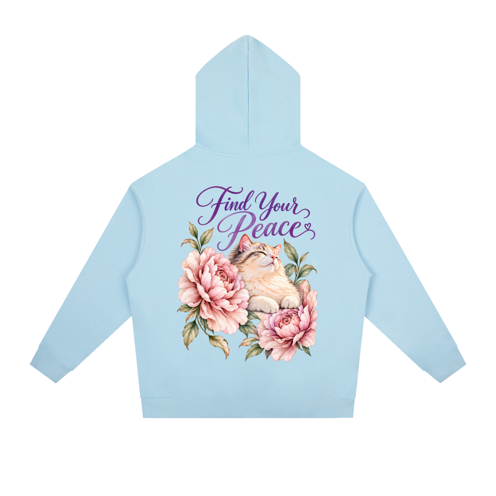 Find Your Peace Cat & Peony Heavyweight Hoodie