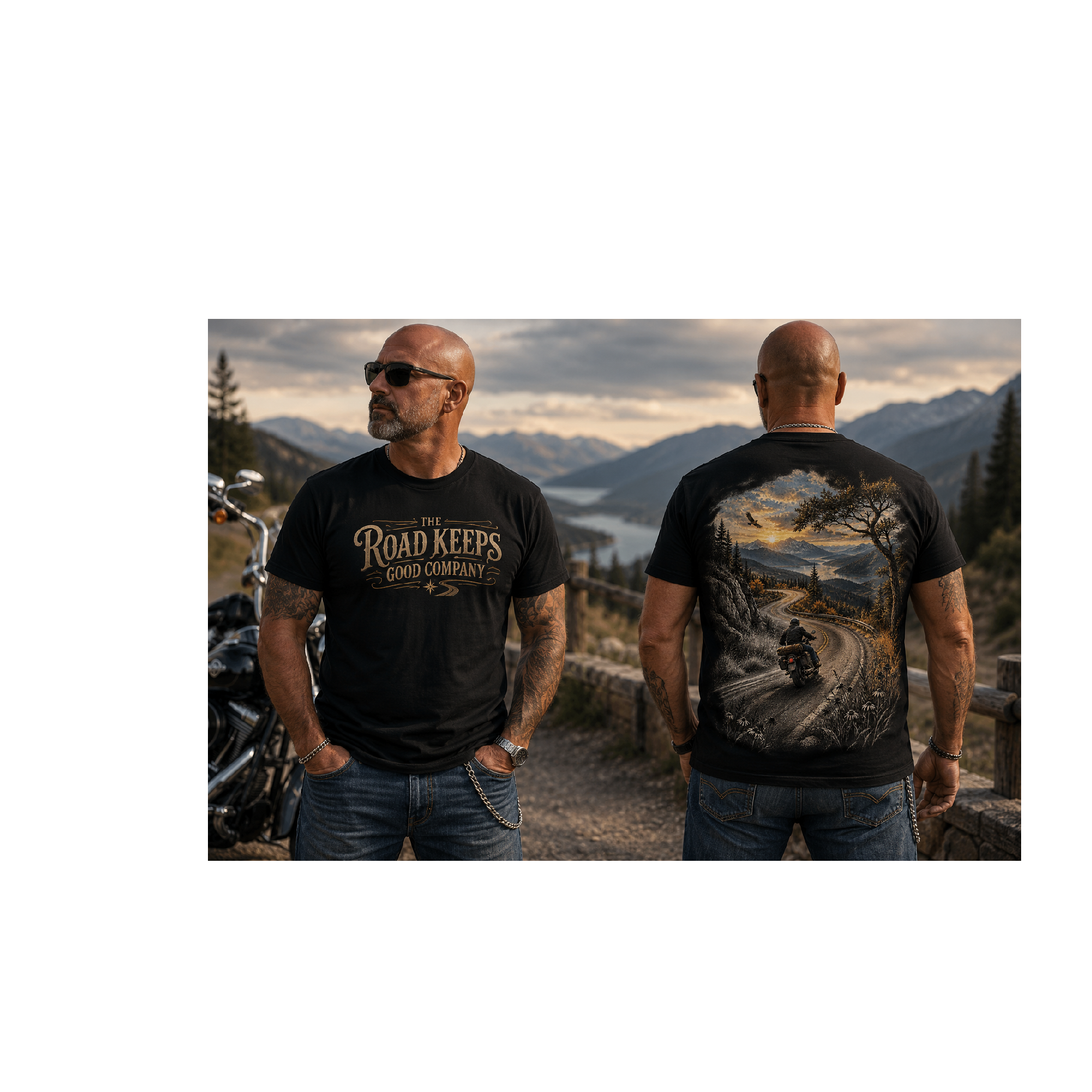 Road Keeps Motorcycle - Landscape Men's Crew Neck  t-shirt